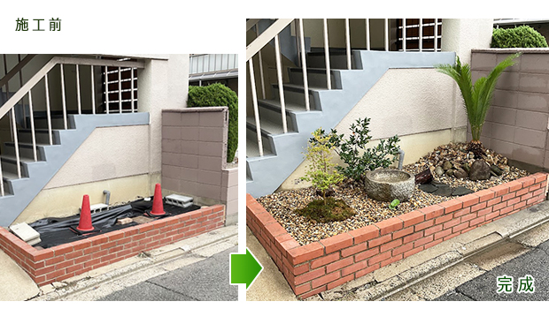 京都市北区・植栽工事（マンション入り口）