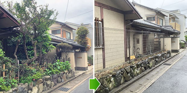 左京区高野　庭木伐採後、フェンス施工